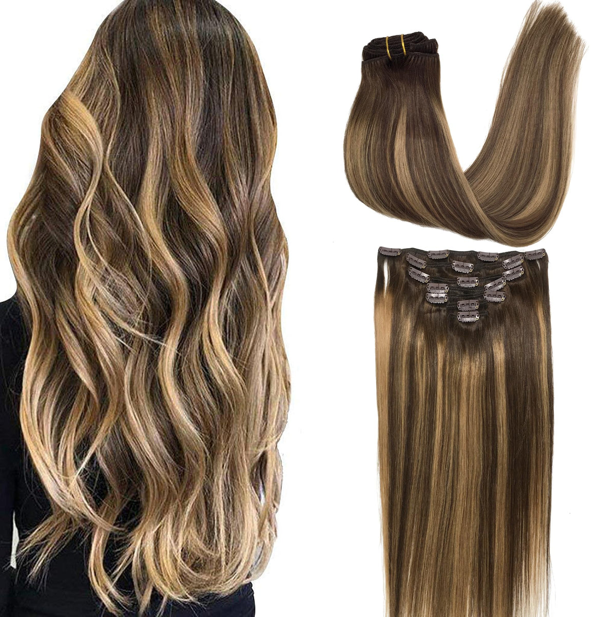 Extensiones GOO GOO con pinzas, textura suave para acabado natural.