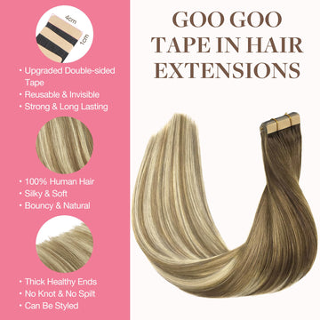 GOO GOO Tape en extensiones pelo humano sedosas para brillo diario