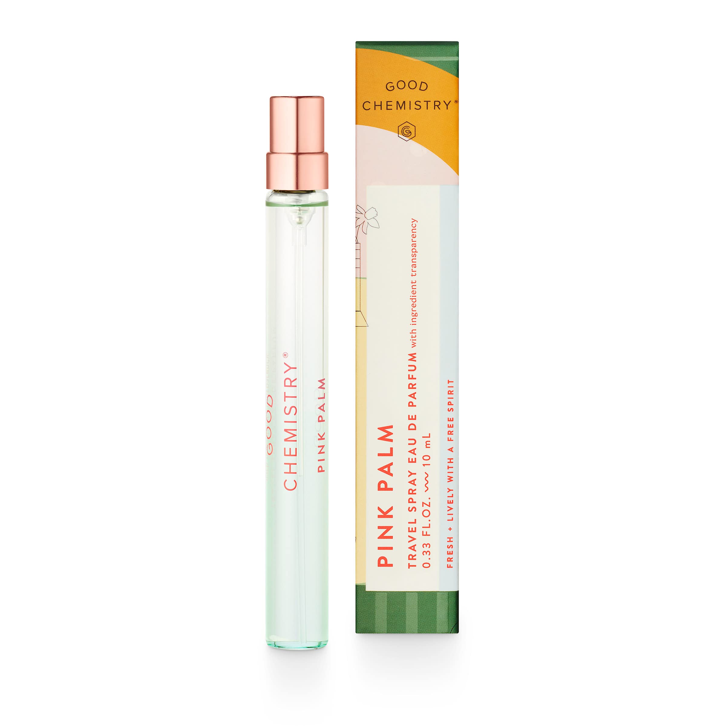 Good Chemistry Pink Palm atomizador de viaje compacto para retoques.