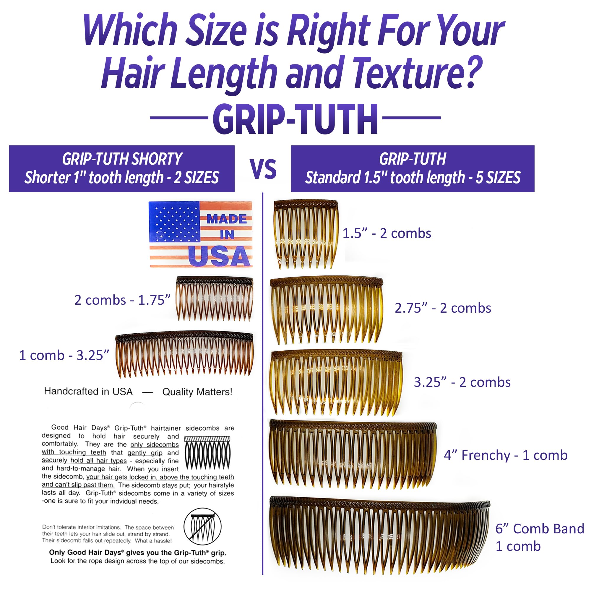 Peine de bolsillo Grip-Tuth mantiene el cabello en su lugar.