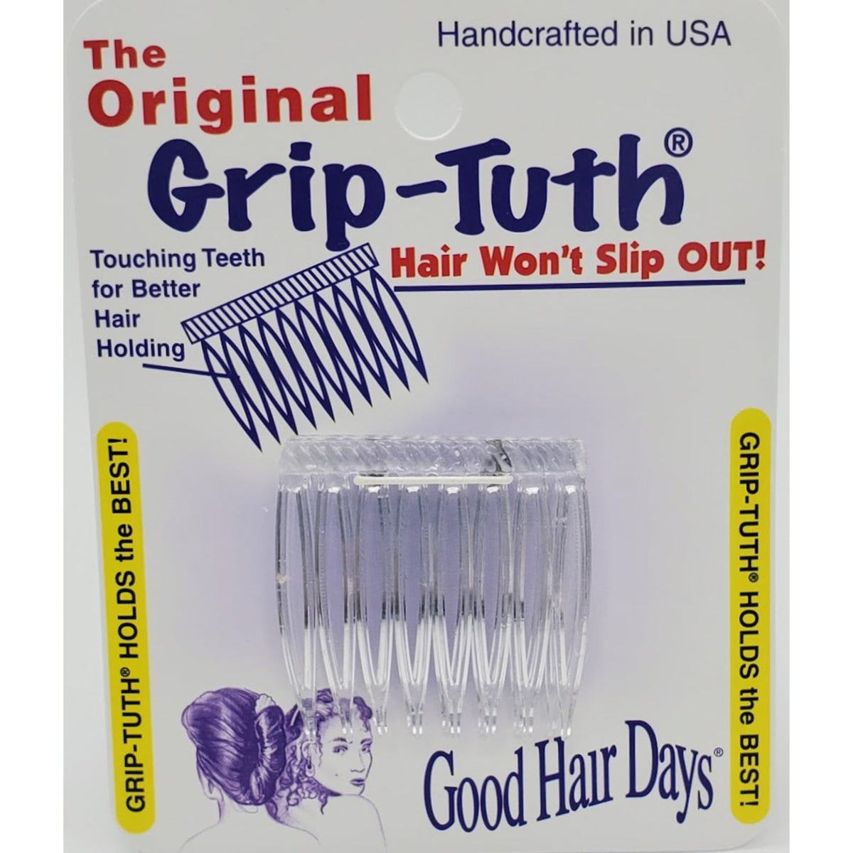 Good Hair Days Grip-Tuth: peines laterales cristal 1 1/2 pulgadas para fijar el peinado todo el día