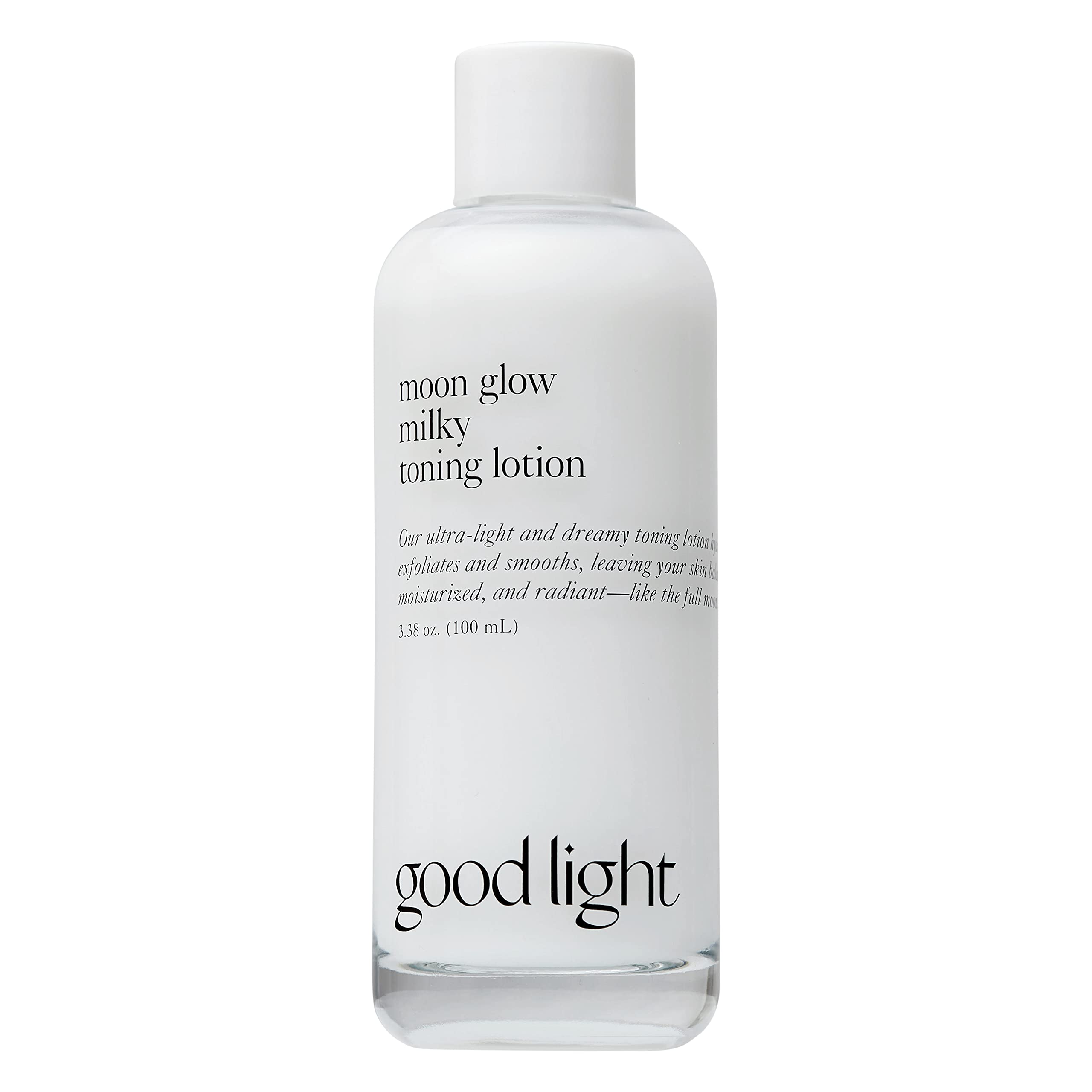 Good Light tonique lait lunaire, bouteille elegante, hydratation légère pour un teint frais.