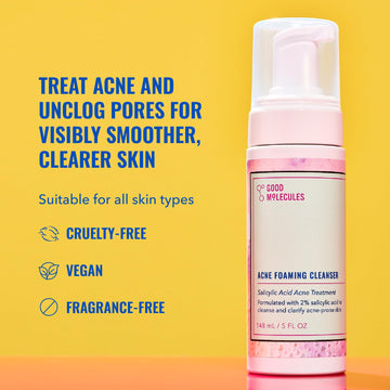 Good Molecules Acne Foaming Cleanser foam lather delivers gentle exfoliation.