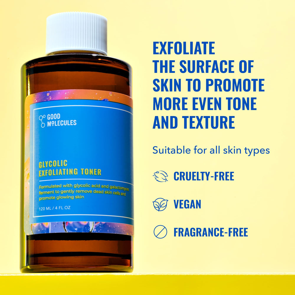 Good Molecules Glycolic Exfoliating Toner applied with a cotton pad demonstrates even application.