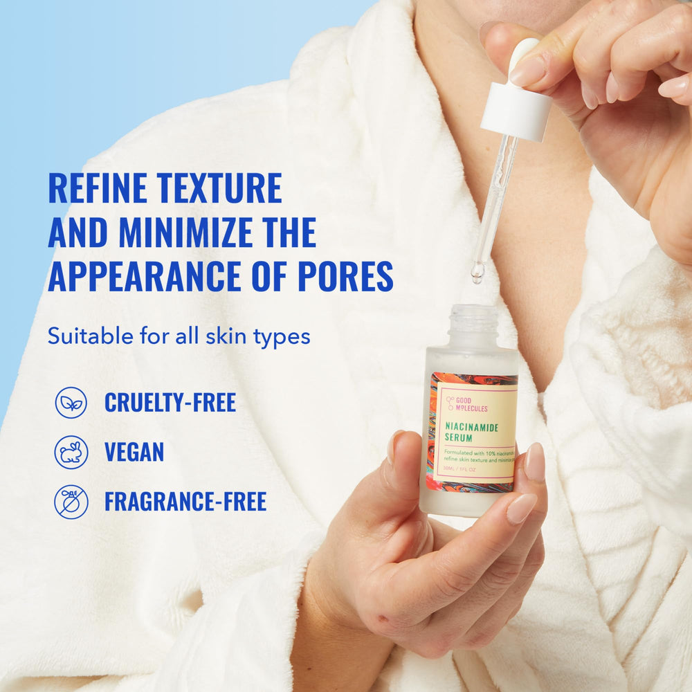 Textura seda de Good Molecules Niacinamide Serum para absorción suave.