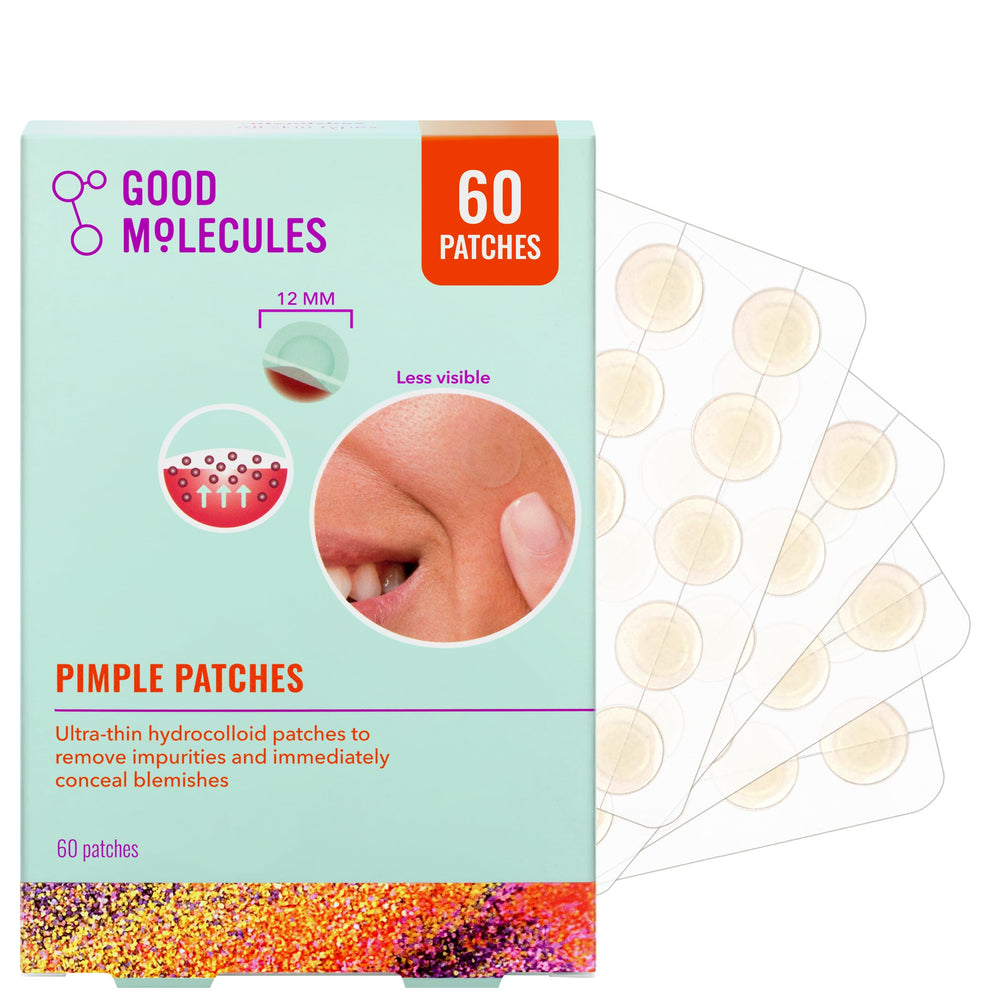 Parche Good Molecules para acné, invisible bajo maquillaje, ideal para ocultar imperfecciones.