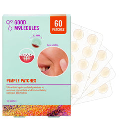 Parche Good Molecules para acné, invisible bajo maquillaje, ideal para ocultar imperfecciones.