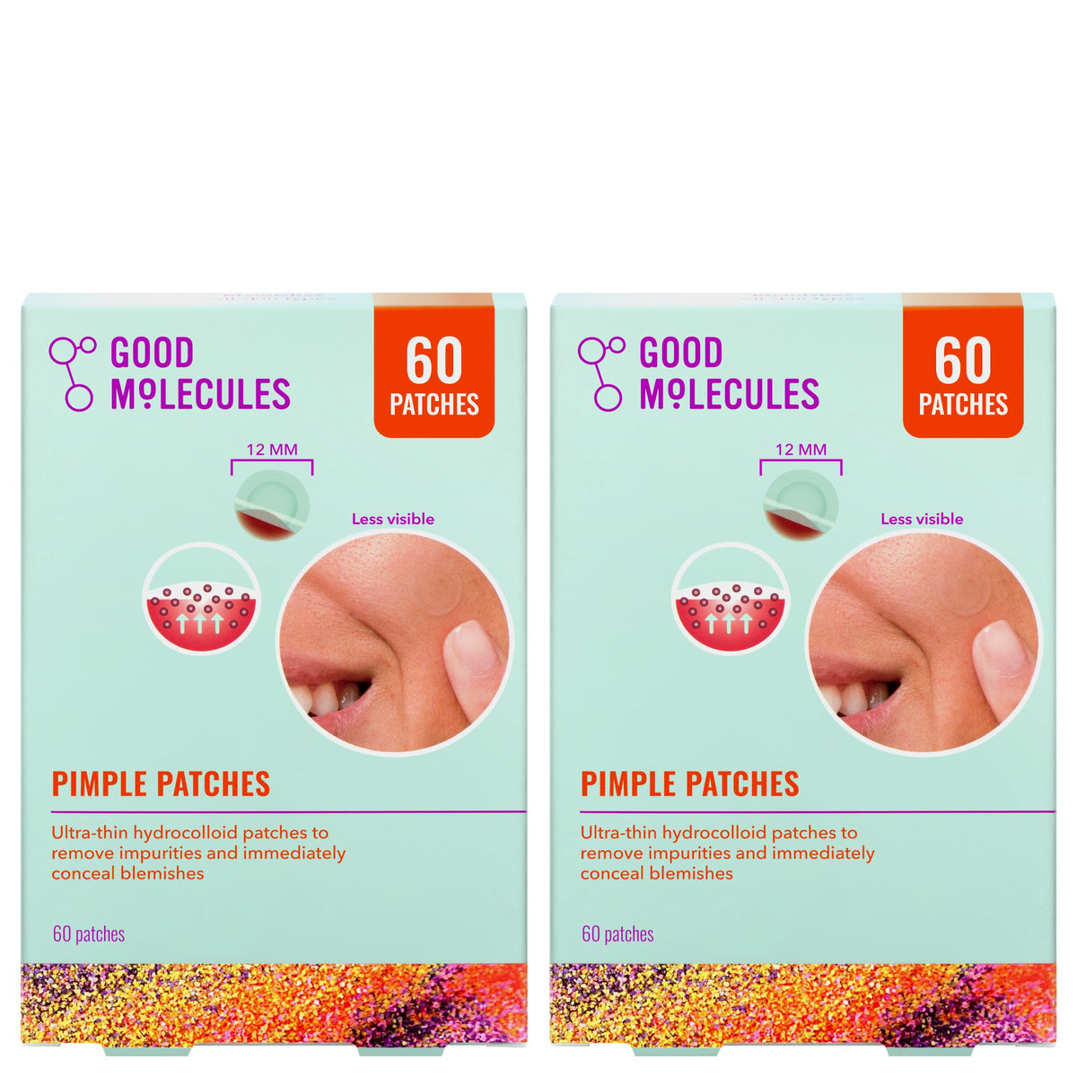 good molecules parches acne ultrafinos sobre empaque para cobertura discreta.
