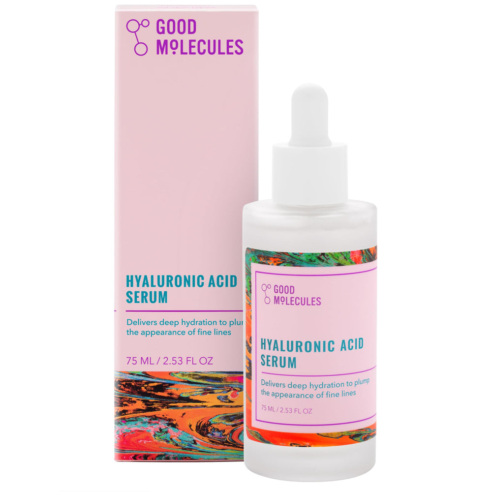 Good Molecules serum acido hialuronico 1% en botella de 30 ml ofrece hidratación profunda.