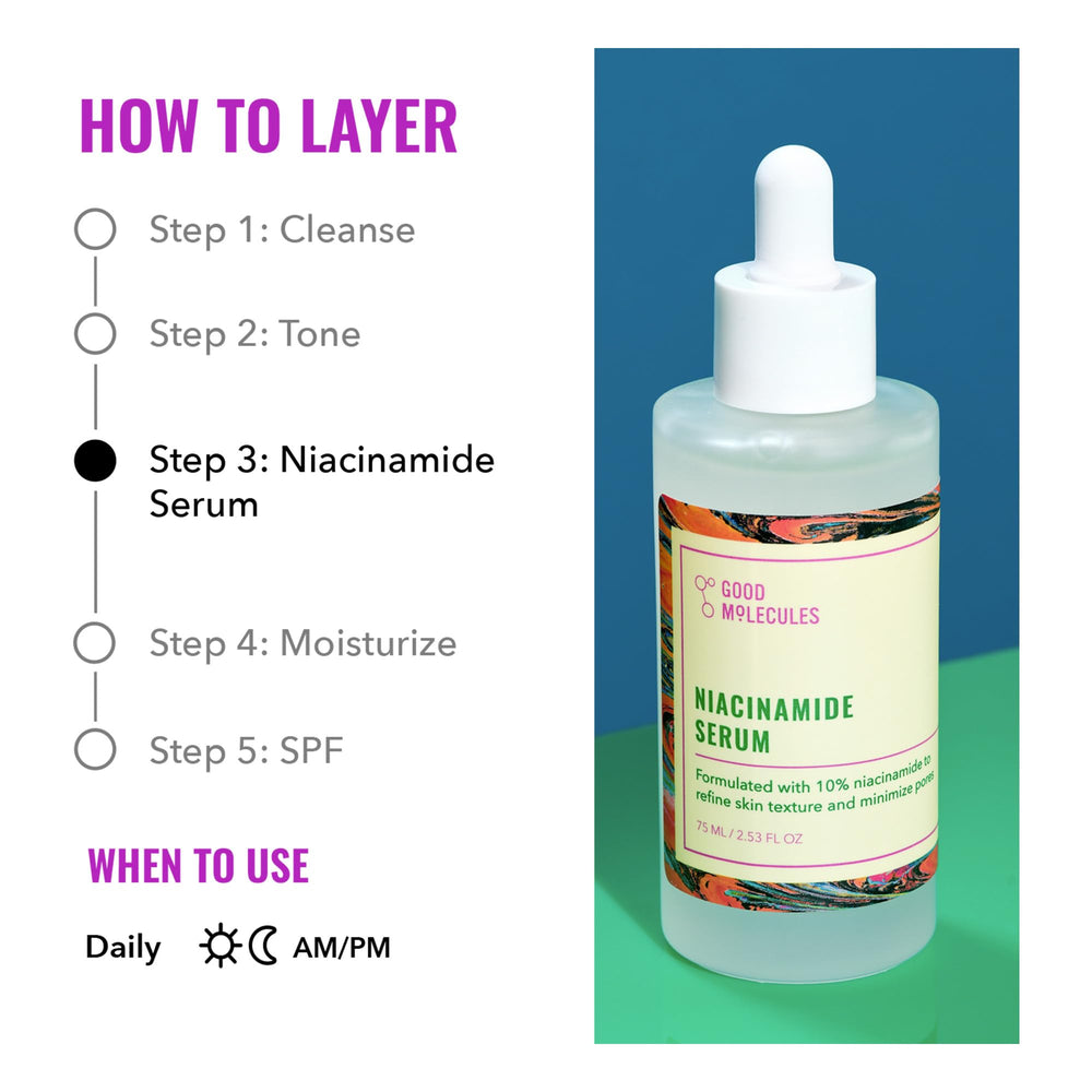 Aplicación diurna y nocturna con Niacinamida de Good Molecules para piel equilibrada