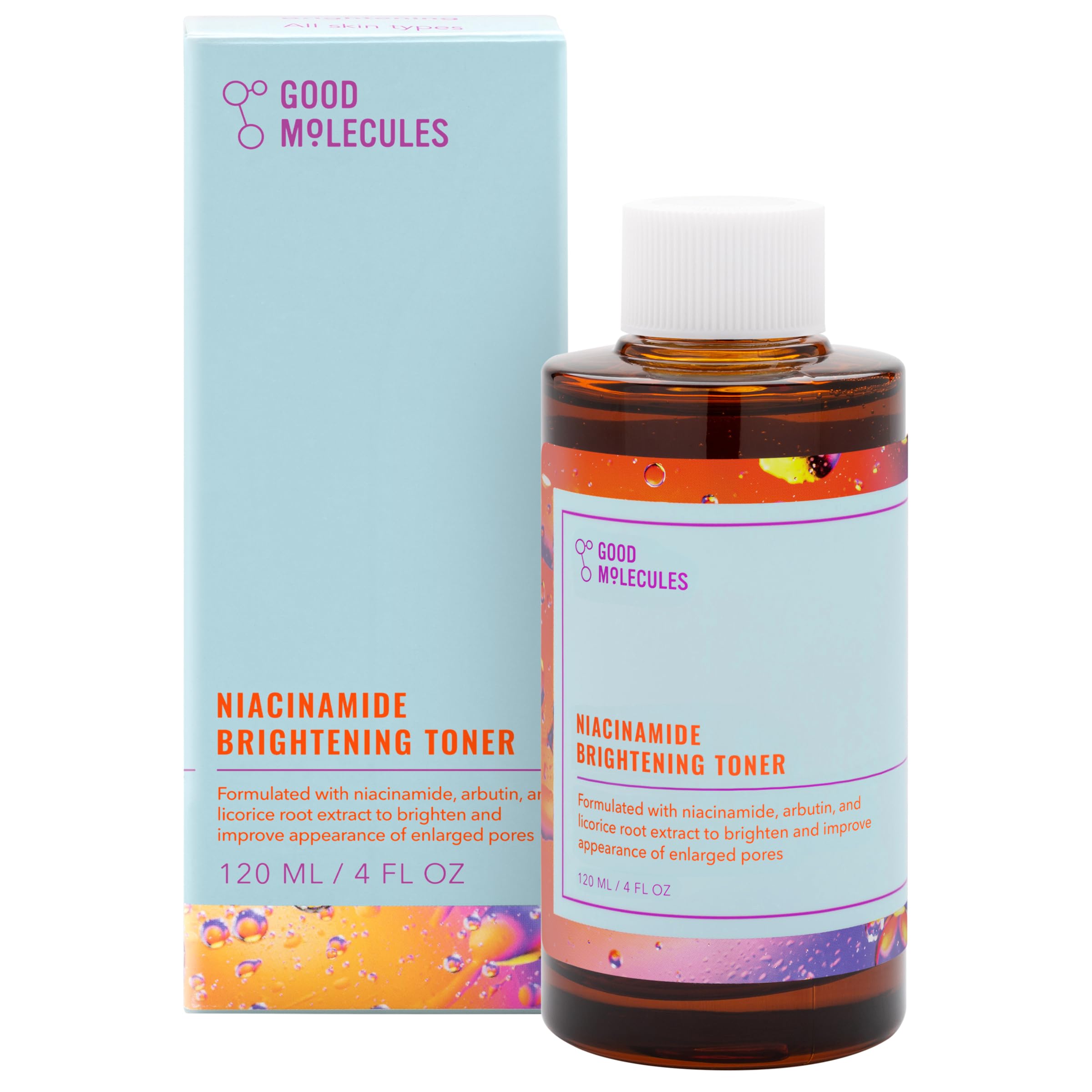 Good Molecules Niacinamida tonico brillo en botella para piel equilibrada.