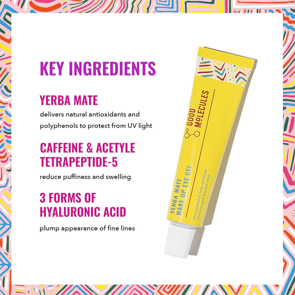 Good Molecules Yerba Mate Wake Up Eye Gel aplicación suave alrededor del contorno ocular.
