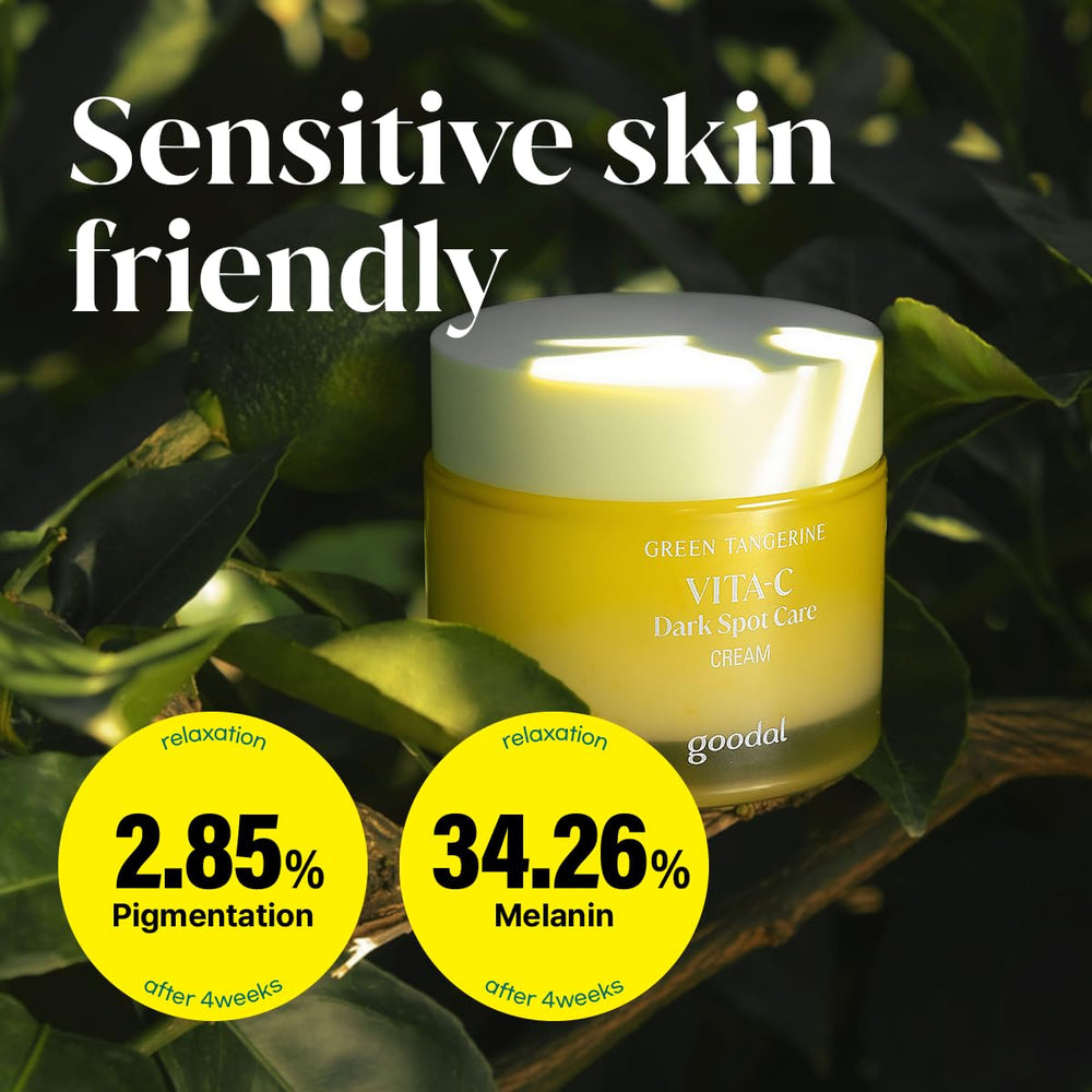 GOODAL crema Vitamina C mandarina verde empaque detalle, destaca un envase compacto.