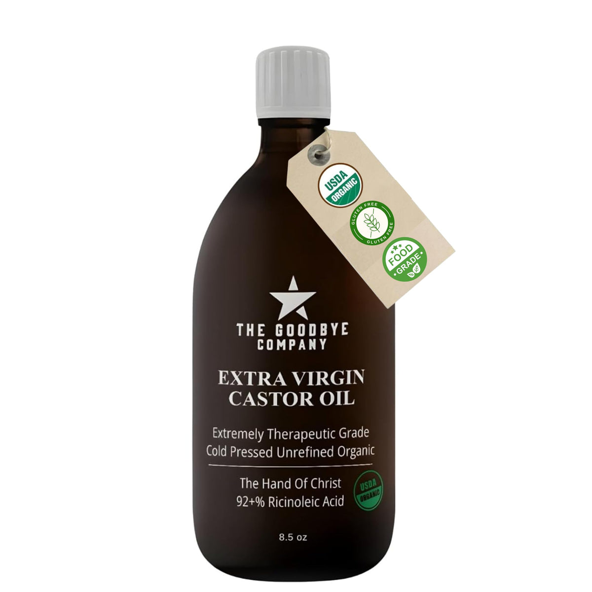 The Goodbye Company Aceite de Ricino Prensado en Frío, frasco ámbar 250 ml para cabello y piel.