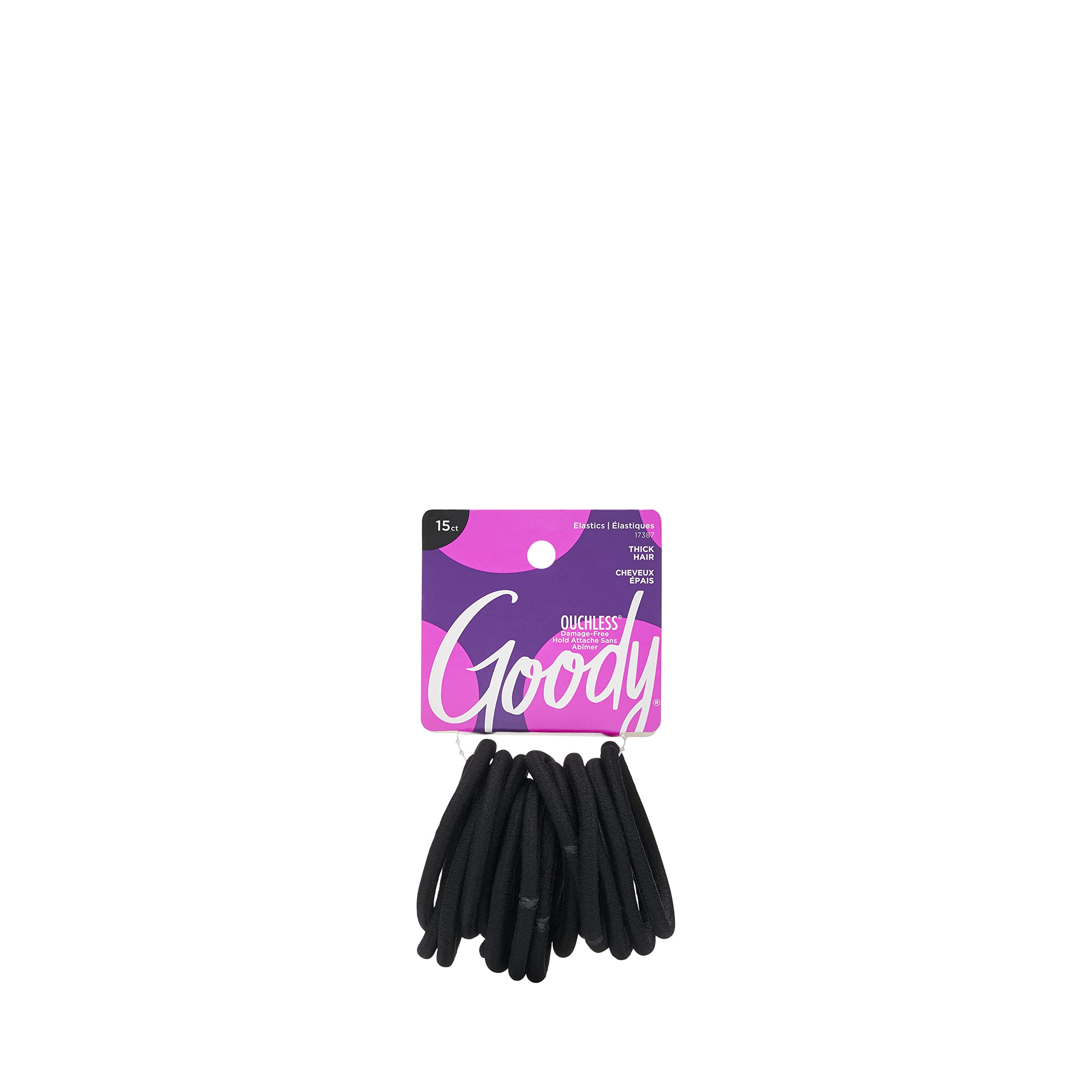 Goody elásticos para cabello grueso en negro brindan soporte duradero sin dañar.