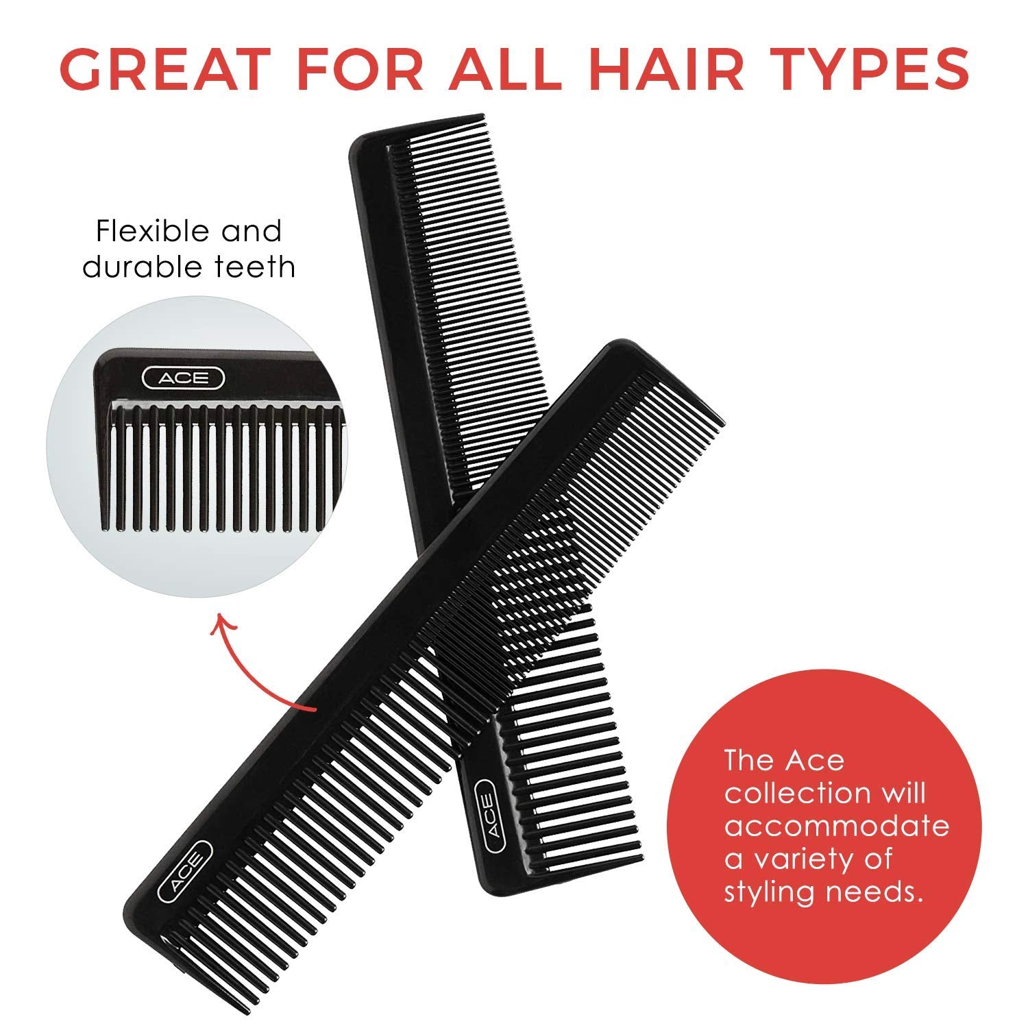 GOODY Hair Ace Peine para uso diario, durable y cómodo para peinados constantes