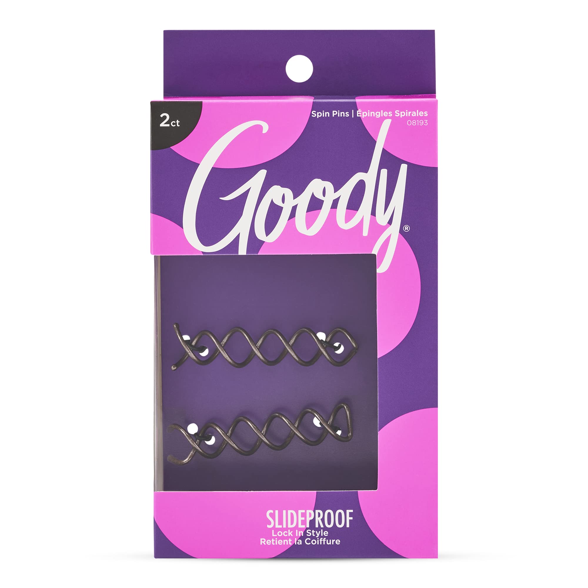 Goody Mini Spin Pins en empaque compacto, listo para uso rápido en casa.