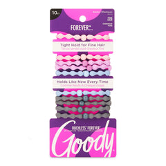 GOODY Ouchless Forever elástico para cabello fino, 10 unidades en colores variados, sujeción suave.