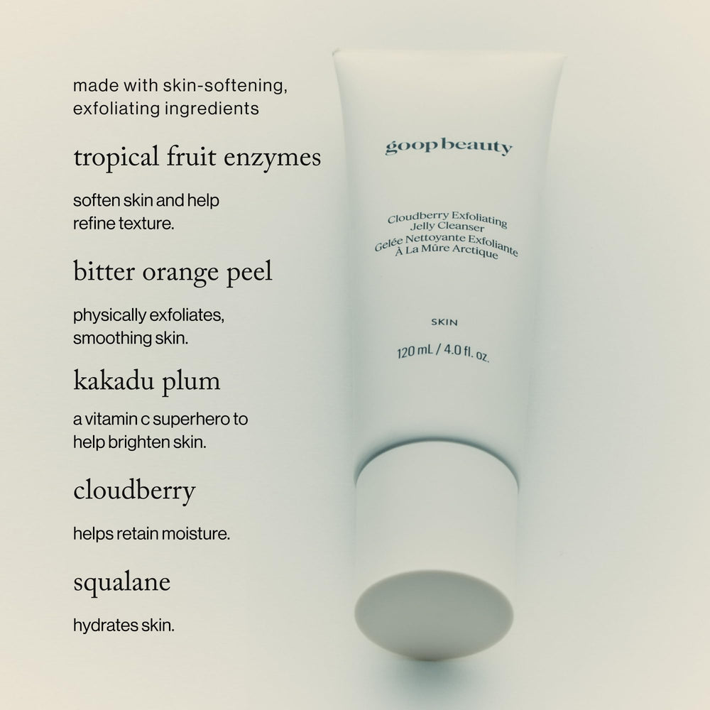 goop Exfoliating Jelly Cleanser, enzimas-fruta visible, pulido suave de la piel.