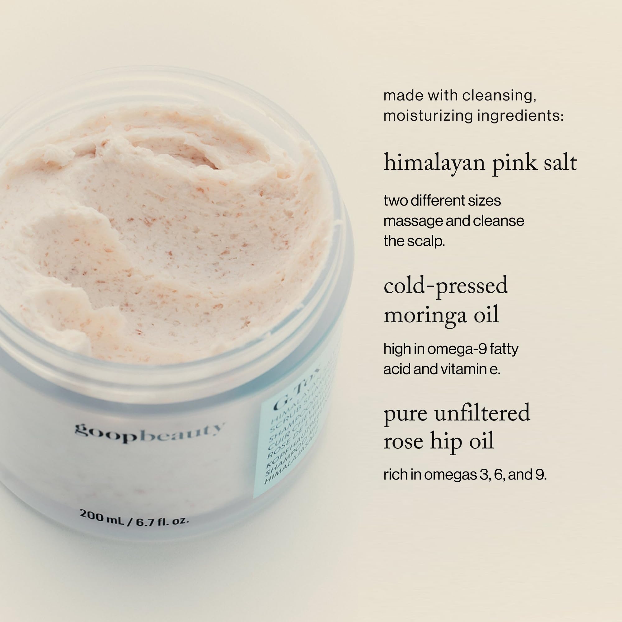 Goop Beauty exfoliante capilar con rosa mosqueta purifica y suaviza.