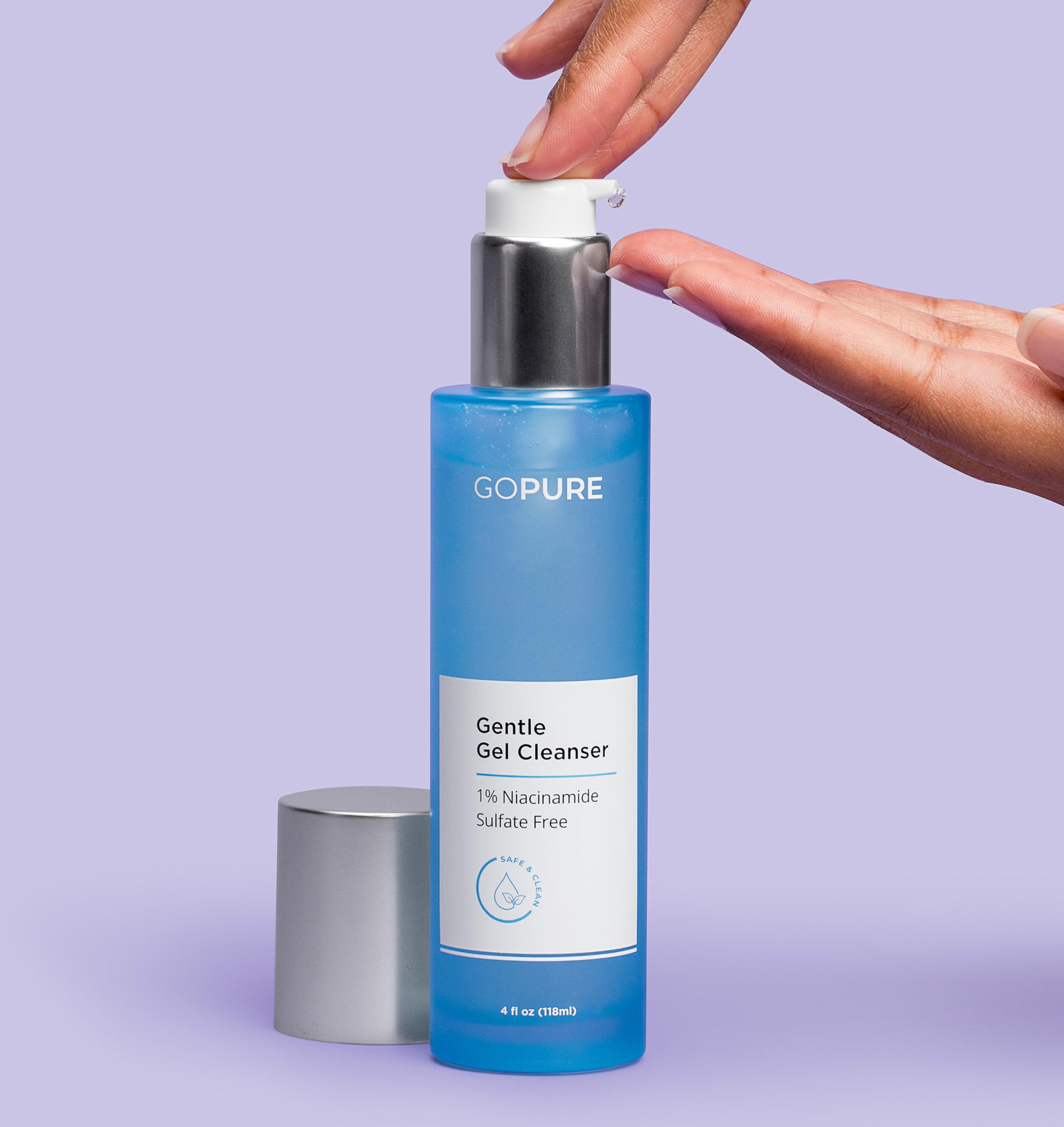 goPure para todo tipo de piel, botella y rutina suave para uso diario.