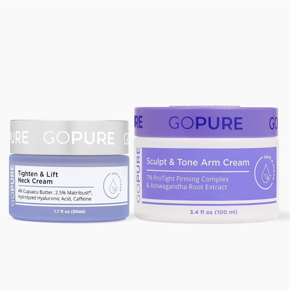 GoPure Sculpting Duo neck cream bottle for a firmer, lifted look.