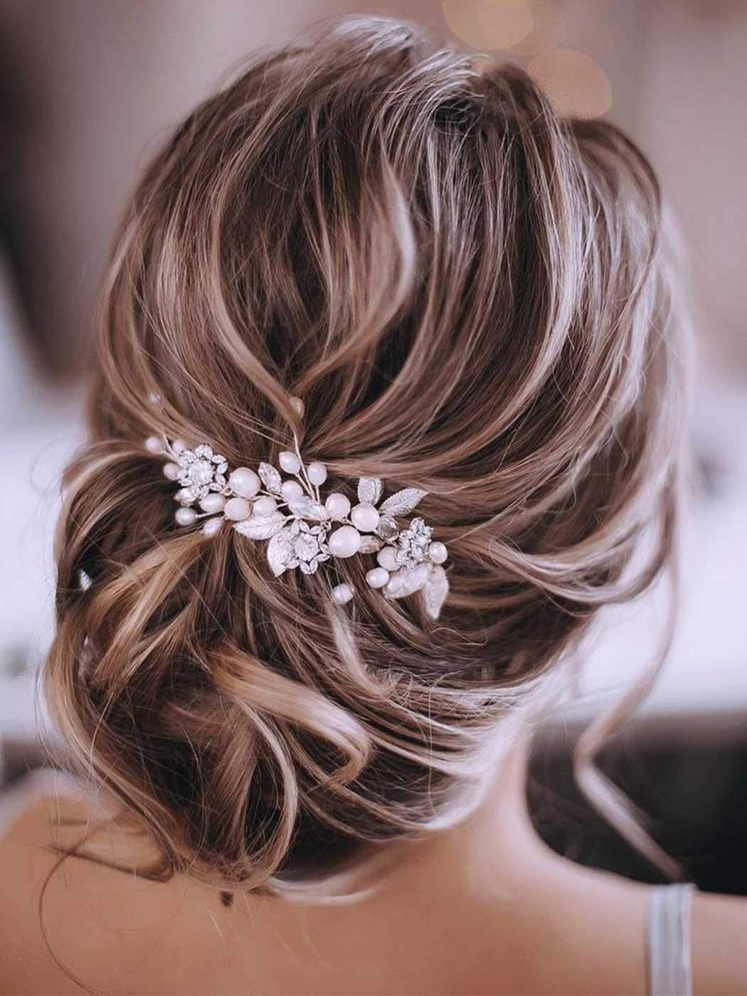 GORAIS enredadera de pelo con perlas y hojas, ideal para peinados de novia