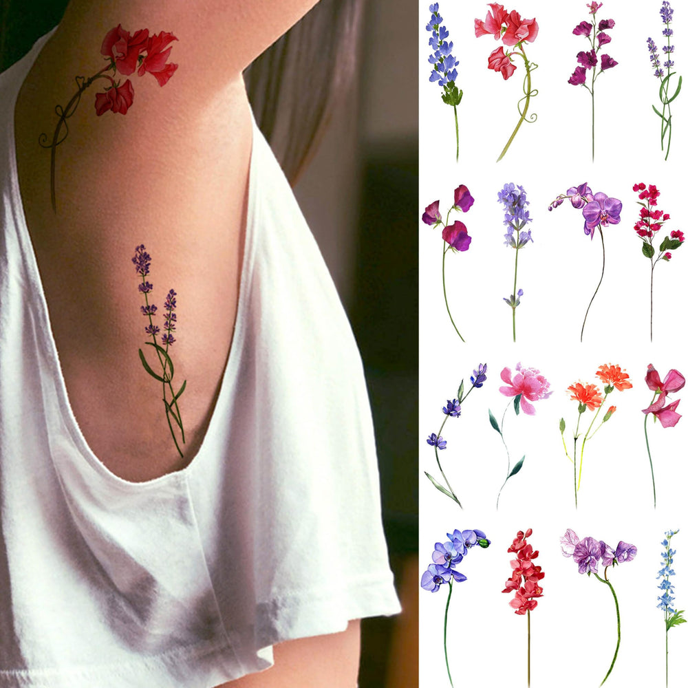 Tatuaje Goromon lavanda 3D acuarela, acabado realista para fiestas.