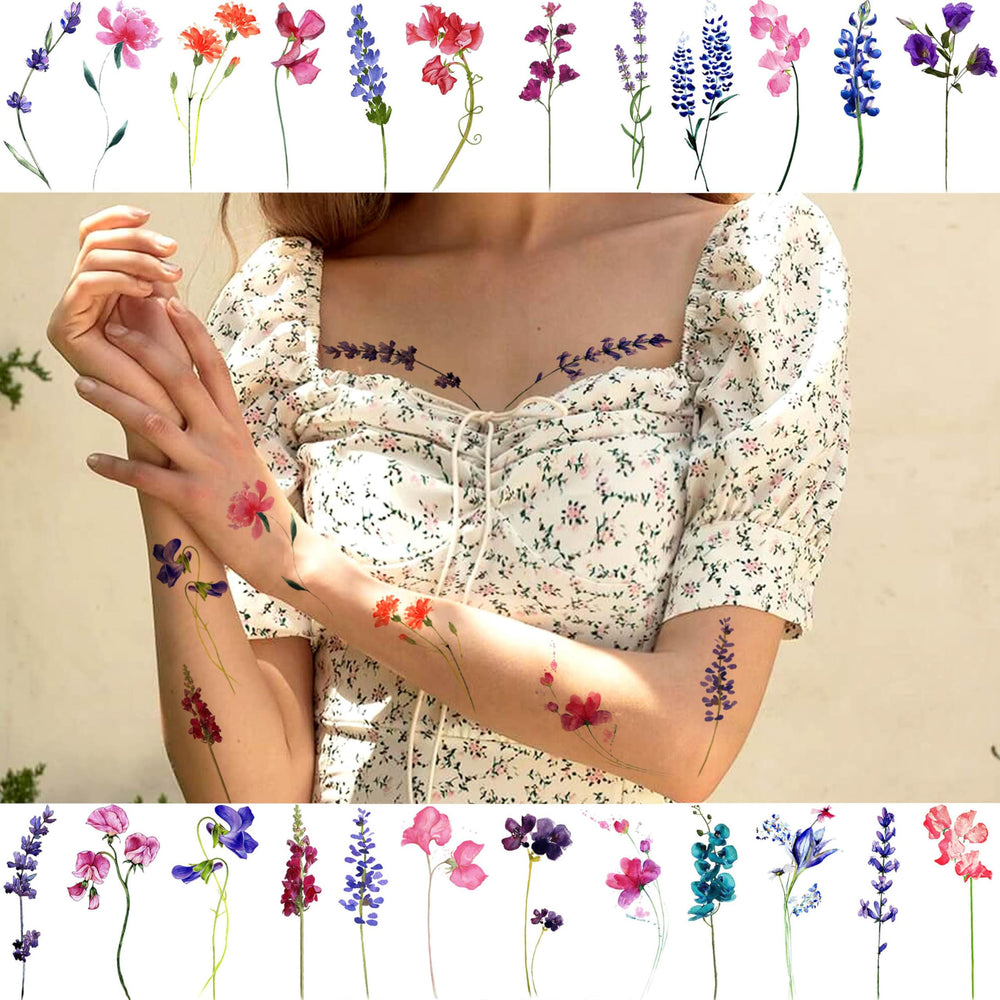 Tatuaje Goromon lavanda mini-acuarela, opción temporal para eventos.