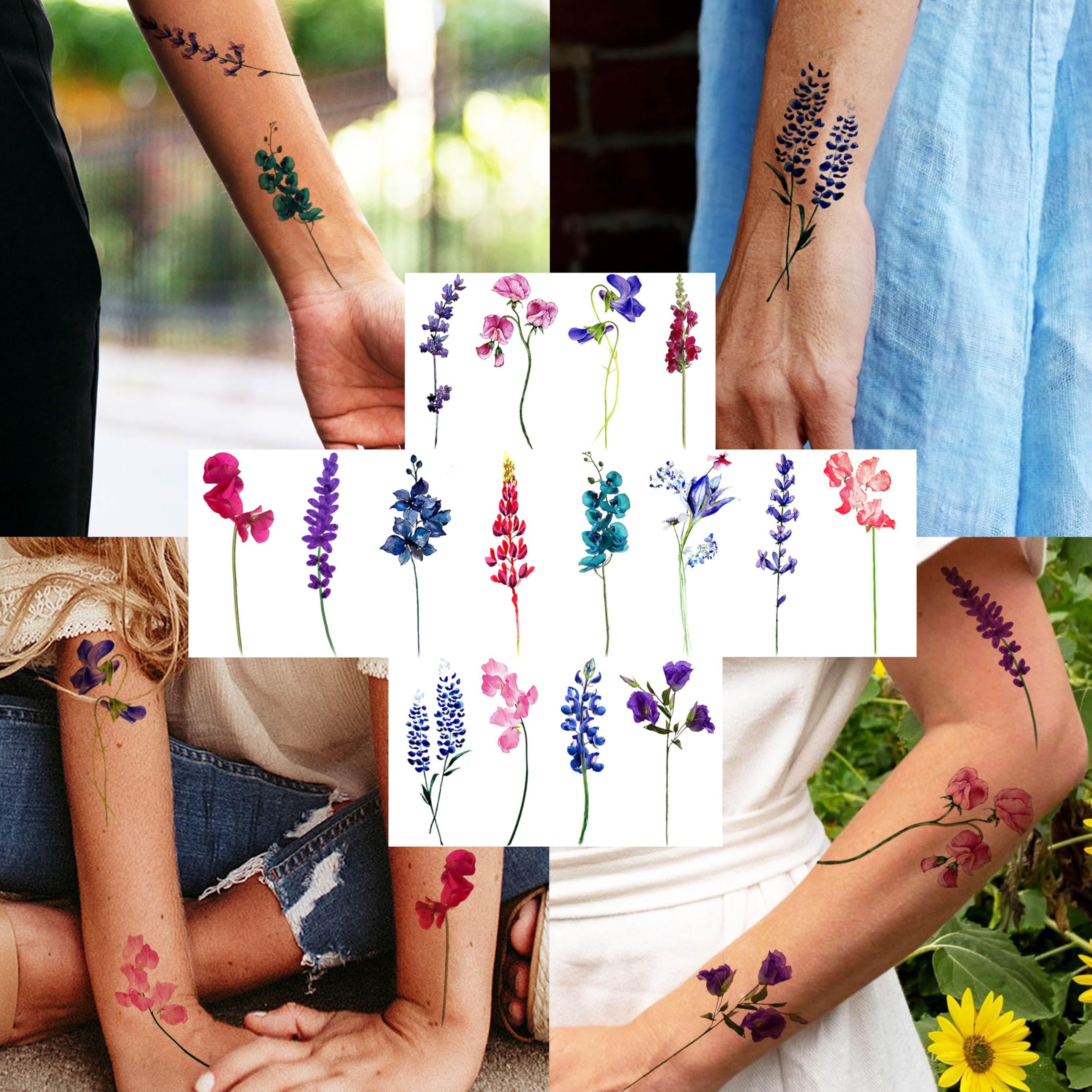 Tatuaje Goromon lavanda detalle pétalos, ideal para hombro o clavícula.