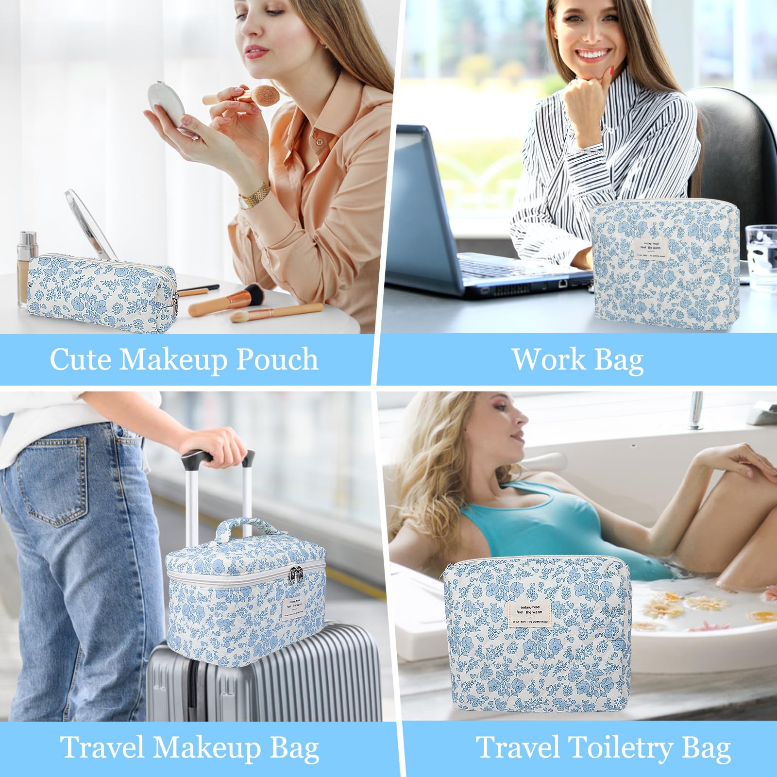 Gosect bolsa para cosméticos diaria, diseño floral rosa.
