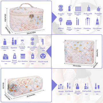 Gosect bolsa maquillaje acolchada con patrón floral para un look a la moda.