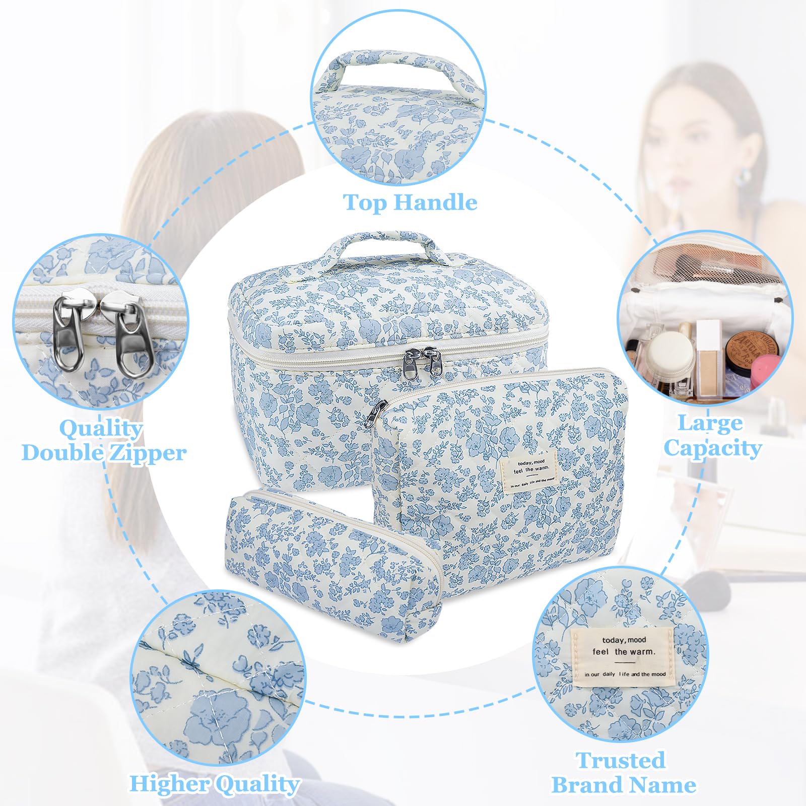 Bolsita floral pequeña de Gosect para esenciales de viaje en formato compacto.