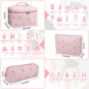 Gosect bolsa maquillaje grande acolchada floral rosa, organiza cosméticos de viaje
