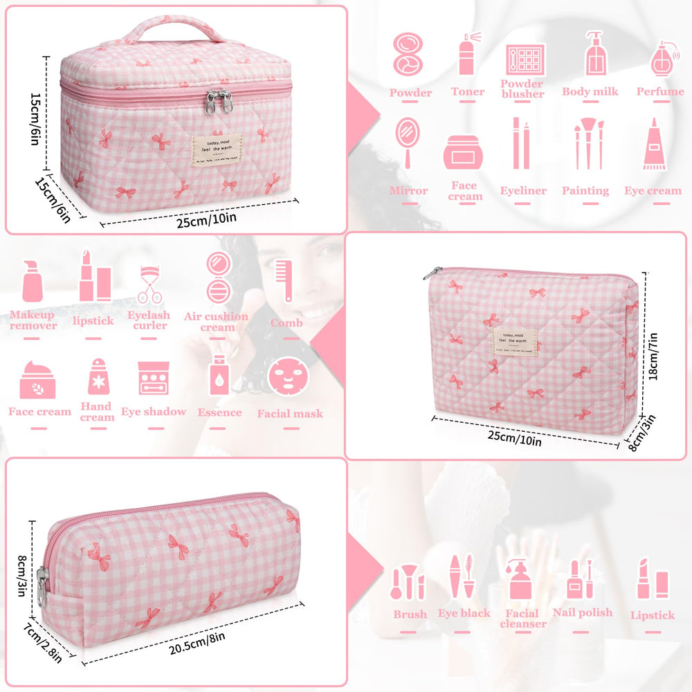 Gosect bolsa maquillaje grande acolchada floral rosa, organiza cosméticos de viaje