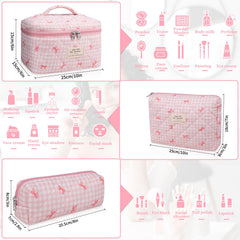 Gosect bolsa maquillaje grande acolchada floral rosa, organiza cosméticos de viaje