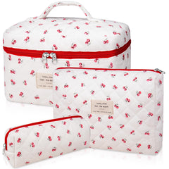 Gosect bolsa de maquillaje grande con flor rosa, ideal para viajes y organización.