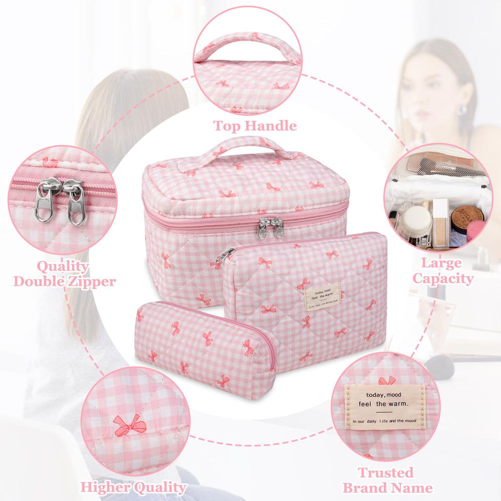 Gosect bolsa maquillaje mediana acolchada floral rosa, perfecta para uso diario