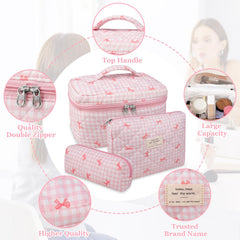 Gosect bolsa maquillaje mediana acolchada floral rosa, perfecta para uso diario