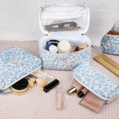 Gosect bolsa maquillaje pequeña acolchada floral rosa, ideal para bolsos y viajes cortos