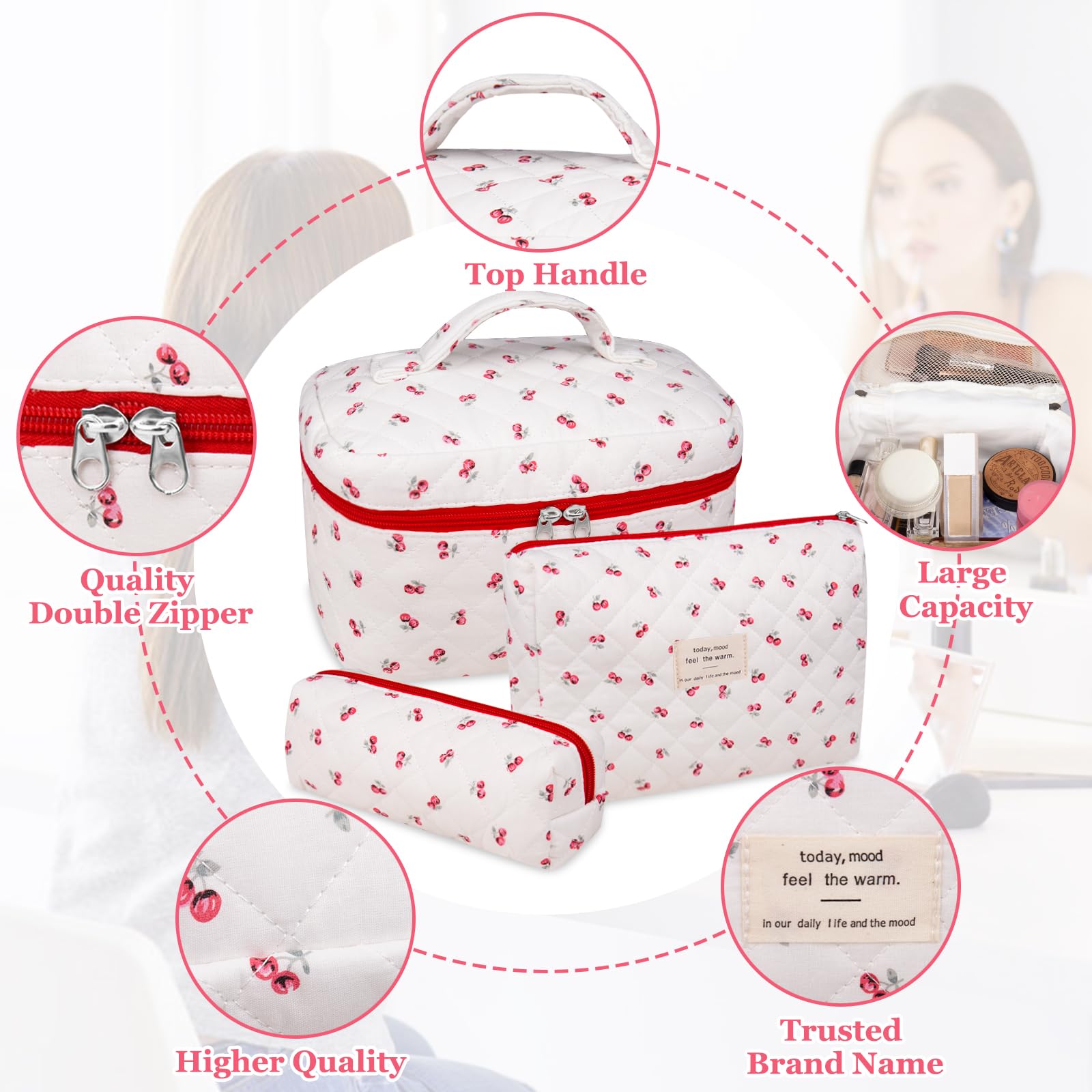 Gosect bolsa maquillaje pequeña con flor, ideal para salir.