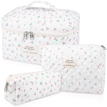 Bolsa de maquillaje grande Gosect con diseño floral, ideal para viaje y almacenamiento.