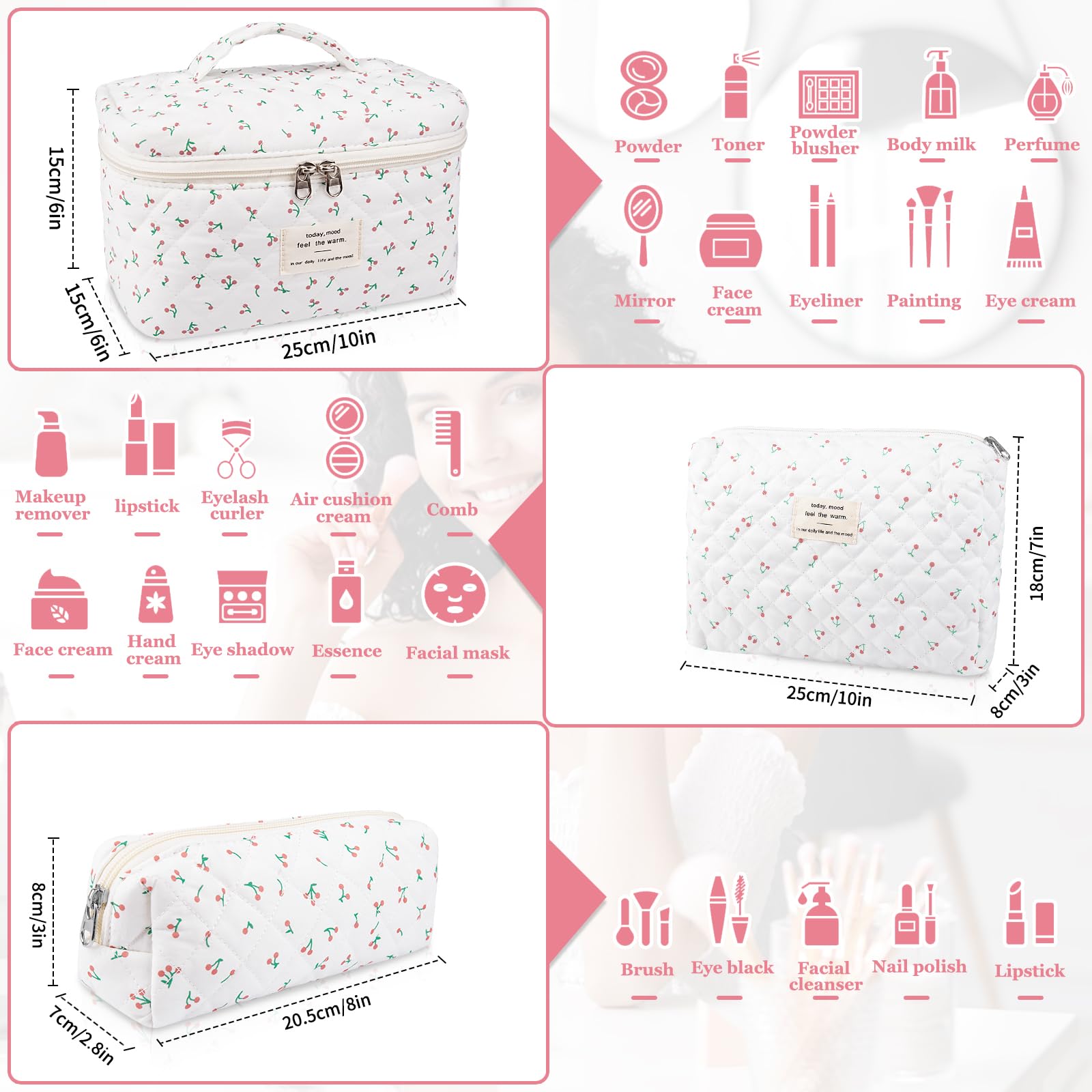 Bolsa de maquillaje mediana Gosect con estampado floral, organizada para usos diarios.