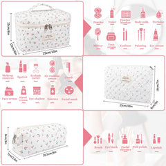 Bolsa de maquillaje mediana Gosect con estampado floral, organizada para usos diarios.