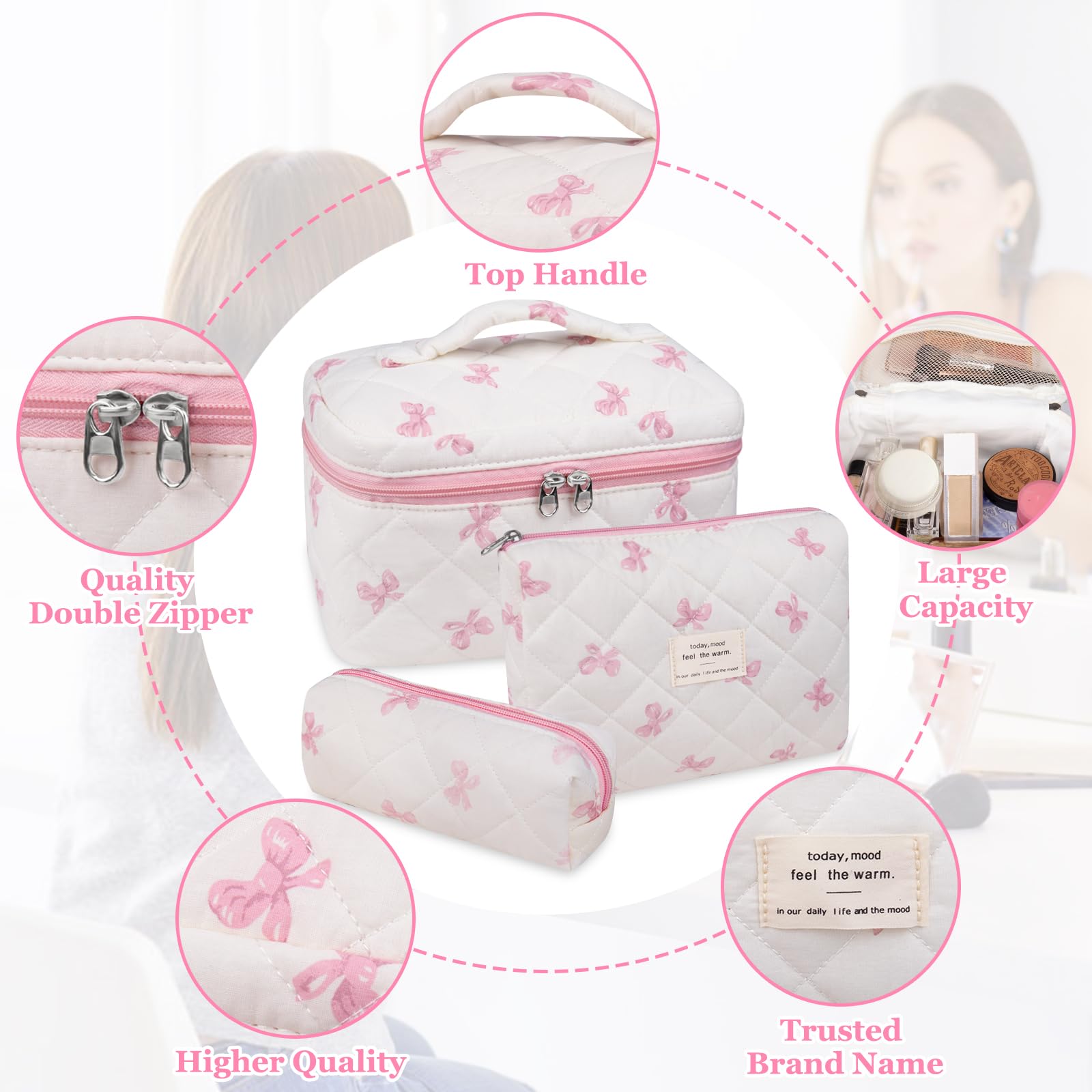 Gosect bolsa algodón blanca y rosa, tacto suave y fácil de limpiar.