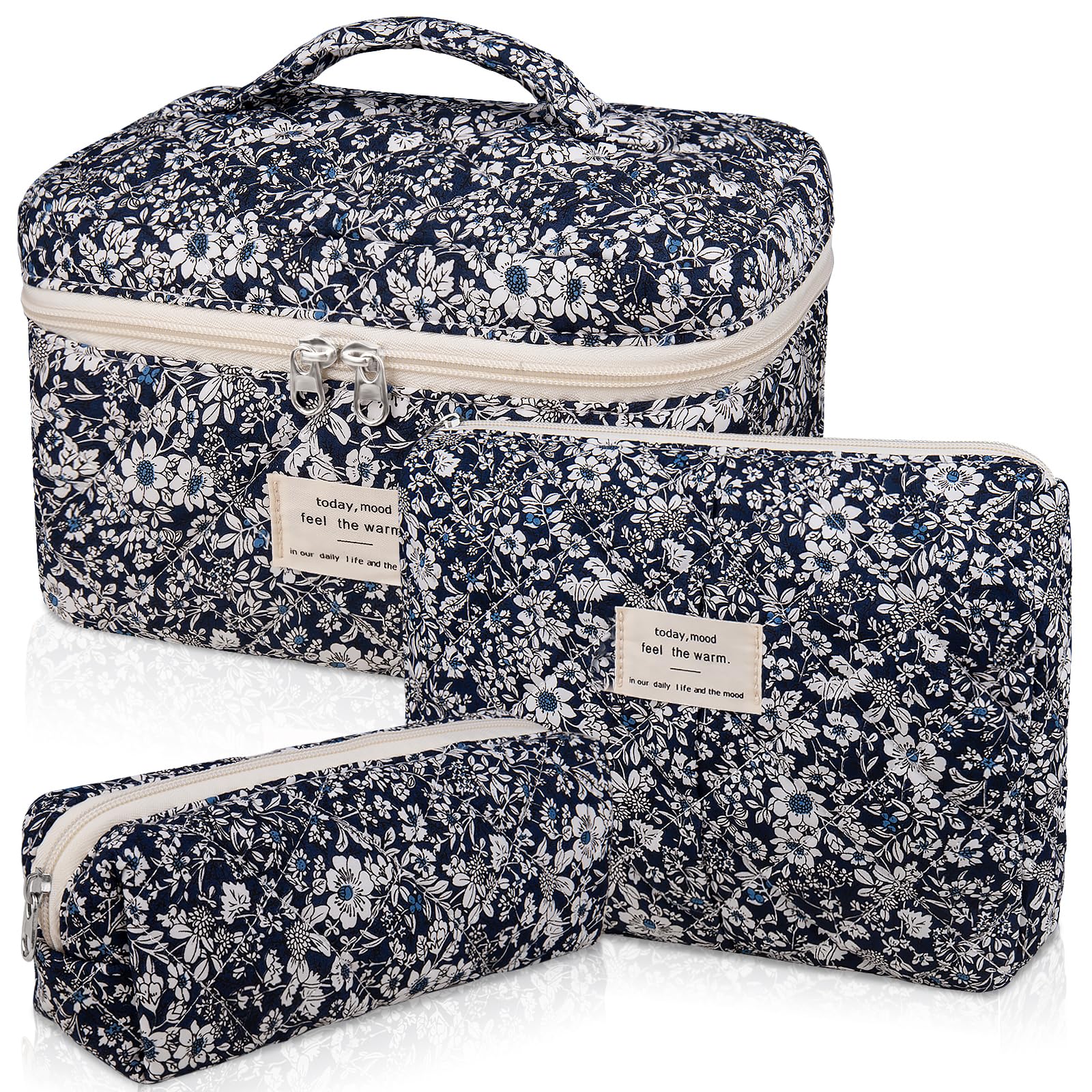 Bolso maquillaje floral grande de Gosect, ideal para viajar y mantener cosméticos organizados.