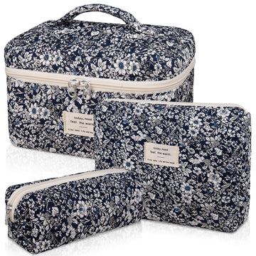 Bolso maquillaje floral grande de Gosect, ideal para viajar y mantener cosméticos organizados.