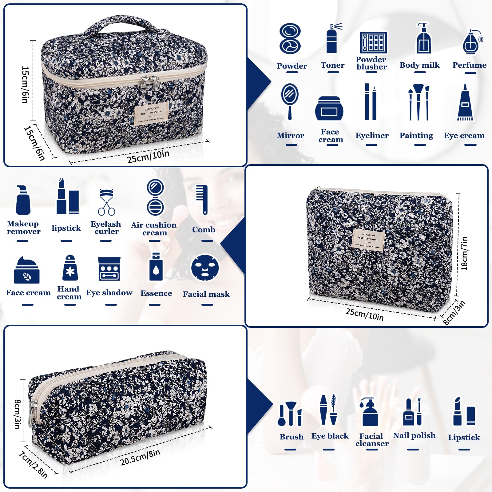 Bolso maquillaje floral mediano de Gosect, perfecto para uso diario y organización.