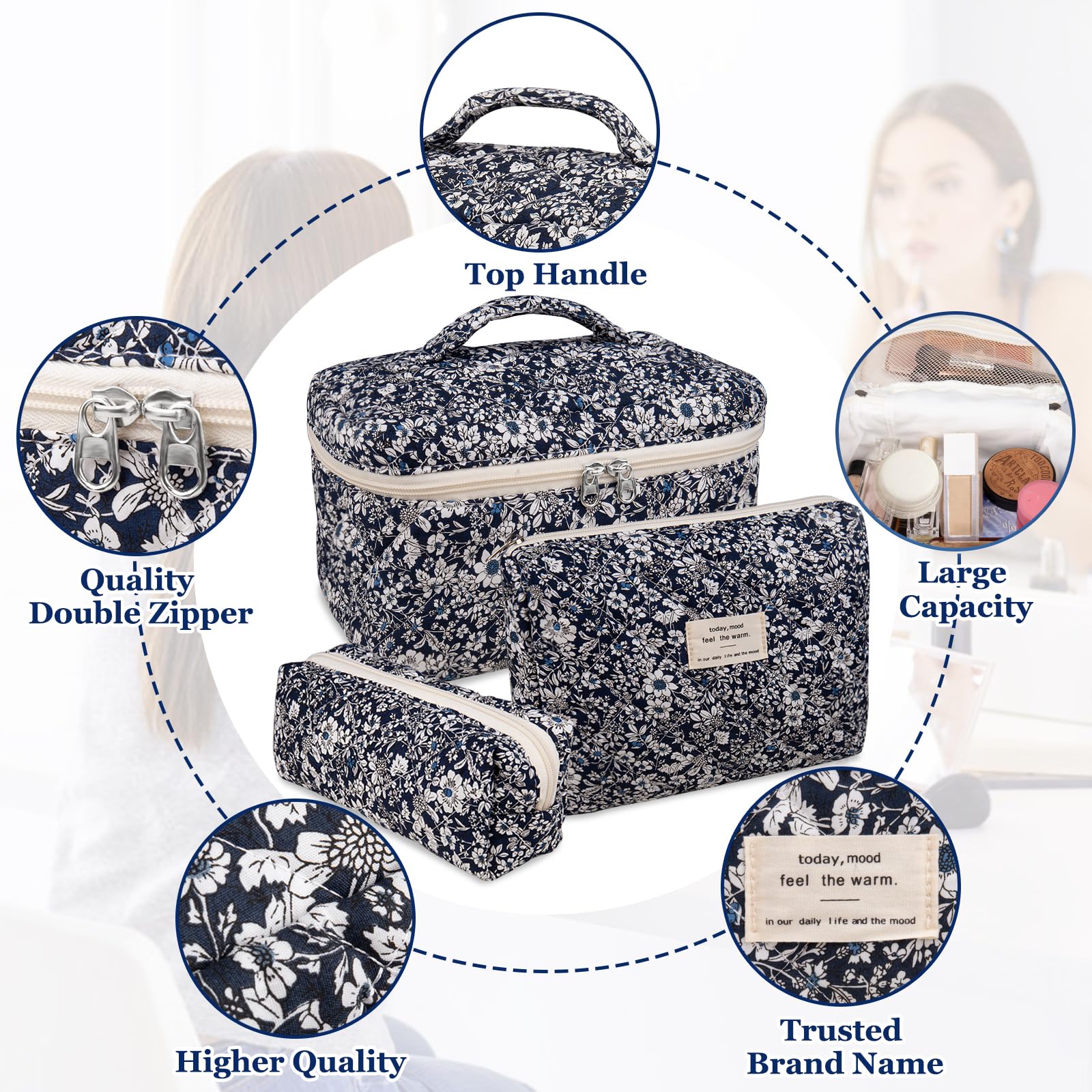 Bolso maquillaje floral pequeño de Gosect, ideal para llevar en bolso o viaje corto.