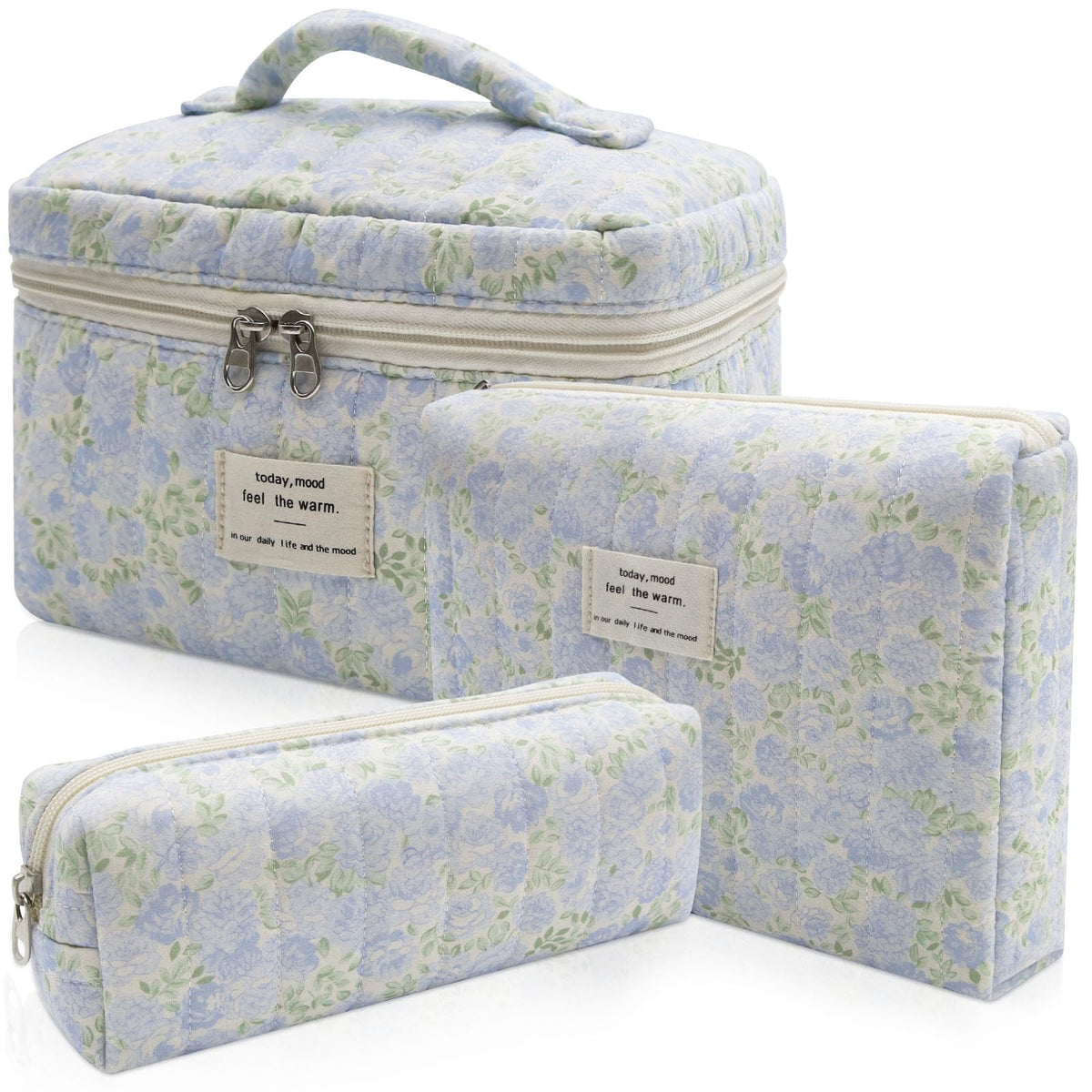 Bolsos grandes acolchados Gosect con flor; ideal para viajar con cosméticos.
